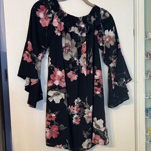 Altar'd State Black Floral Long Sleeve Dress